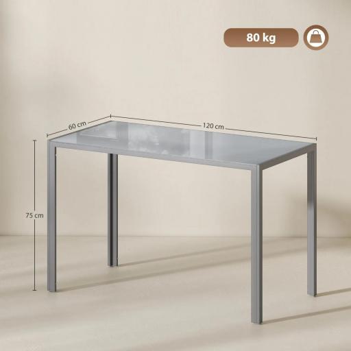 Mesa de Cocina de Cristal para 4-6 Personas con Patas de Metal Multifuncional para Cocina Salón 120x60x75 cm Gris [4]