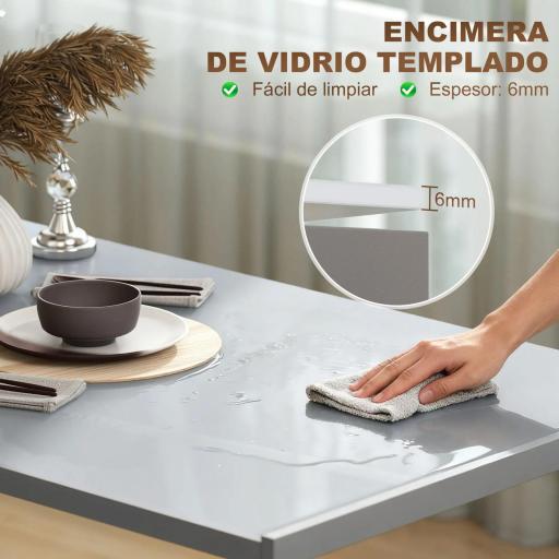 Mesa de Cocina de Cristal para 4-6 Personas con Patas de Metal Multifuncional para Cocina Salón 120x60x75 cm Gris [6]