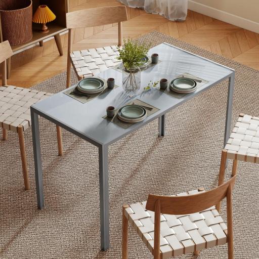Mesa de Cocina de Cristal para 4-6 Personas con Patas de Metal Multifuncional para Cocina Salón 120x60x75 cm Gris [7]