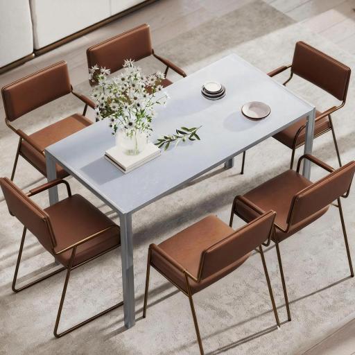 Mesa de Cocina de Cristal para 4-6 Personas con Patas de Metal Multifuncional para Cocina Salón 120x60x75 cm Gris [3]
