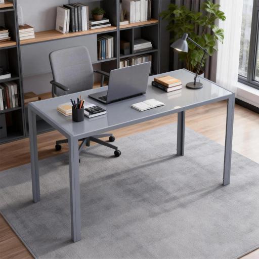 Mesa de Cocina de Cristal para 4-6 Personas con Patas de Metal Multifuncional para Cocina Salón 120x60x75 cm Gris [5]
