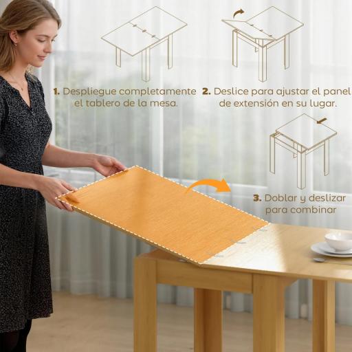 Mesa de Comedor Extensible 70-140x80 cm para 4-6 Personas con Tirador de PU y Almohadillas de Fieltro Natural [3]