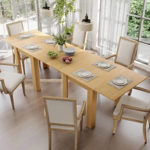 Mesa de Comedor Extensible 70-140x80 cm para 4-6 Personas con Tirador de PU y Almohadillas de Fieltro Natural [7]