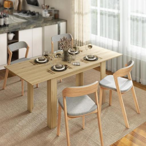 Mesa de Comedor Extensible de 140-180 cm Estilo Moderna Rectangular para 6-8 Personas para Salón Madera Natural