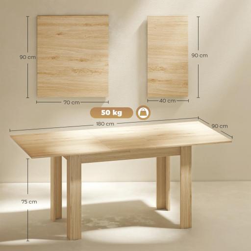 Mesa de Comedor Extensible de 140-180 cm Estilo Moderna Rectangular para 6-8 Personas para Salón Madera Natural [1]