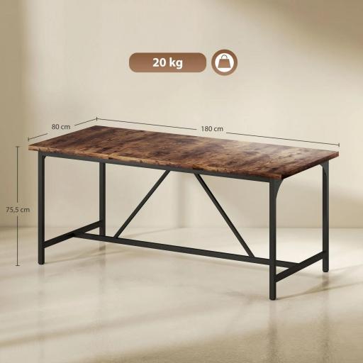 Mesa de Comedor Rectangular para 6-8 Personas Estilo Industrial con Patas de Metal 180x80x75,5 cm Marrón Rústico [1]