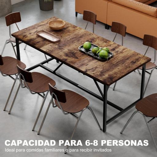 Mesa de Comedor Rectangular para 6-8 Personas Estilo Industrial con Patas de Metal 180x80x75,5 cm Marrón Rústico [2]