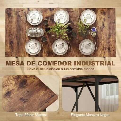 Mesa de Comedor Rectangular para 6-8 Personas Estilo Industrial con Patas de Metal 180x80x75,5 cm Marrón Rústico [3]