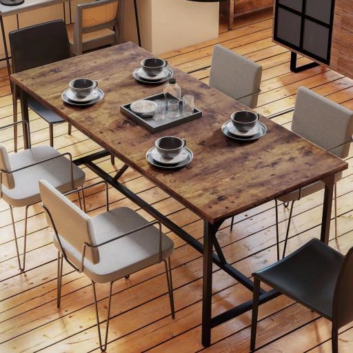 Mesa de Comedor Rectangular para 6-8 Personas Estilo Industrial con Patas de Metal 180x80x75,5 cm Marrón Rústico [5]
