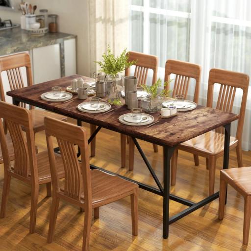 Mesa de Comedor Rectangular para 6-8 Personas Estilo Industrial con Patas de Metal 180x80x75,5 cm Marrón Rústico [6]