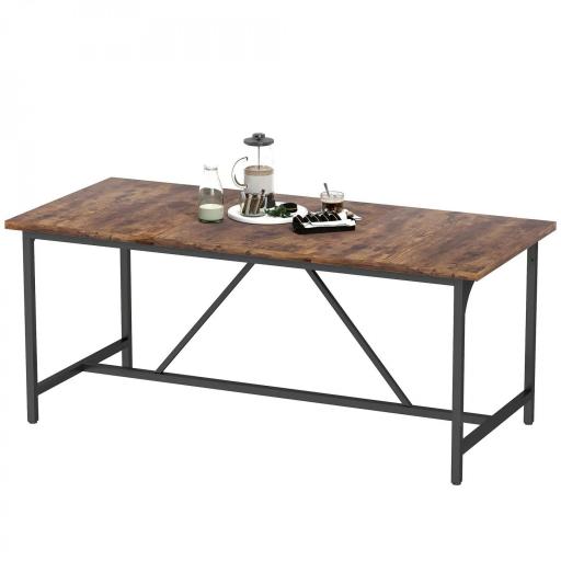 Mesa de Comedor Rectangular para 6-8 Personas Estilo Industrial con Patas de Metal 180x80x75,5 cm Marrón Rústico [8]