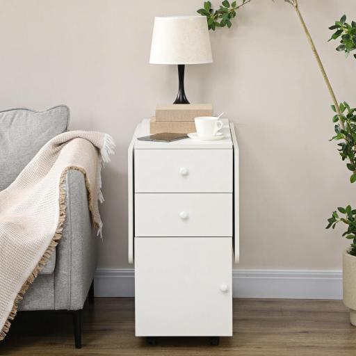 Mesa de Comedor Plegable Alas Abatibles con Ruedas y 2 Cajones Mesa de Cocina Pequeña Estilo Moderno 120x80x75 cm Blanco [4]