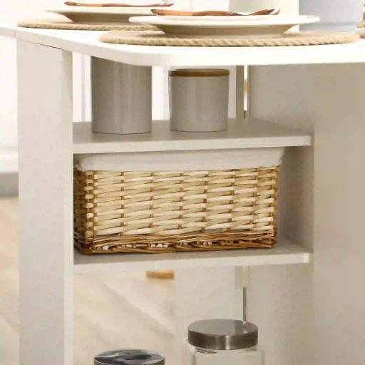 Mesa de Comedor Plegable Alas Abatibles con Ruedas y 2 Cajones Mesa de Cocina Pequeña Estilo Moderno 120x80x75 cm Blanco [9]