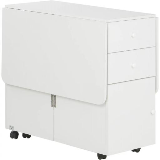 Mesa de Comedor Plegable Alas Abatibles con Ruedas y 2 Cajones Mesa de Cocina Pequeña Estilo Moderno 120x80x75 cm Blanco [6]