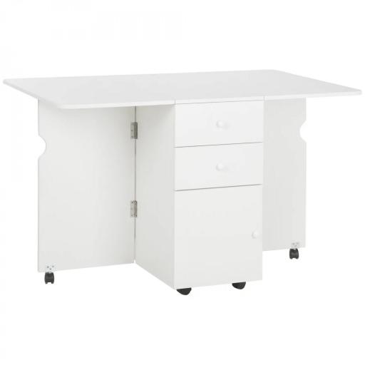 Mesa de Comedor Plegable Alas Abatibles con Ruedas y 2 Cajones Mesa de Cocina Pequeña Estilo Moderno 120x80x75 cm Blanco [8]