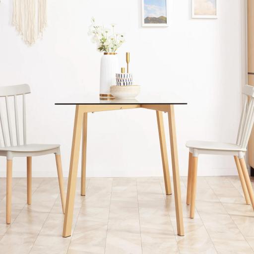 Mesa de Comedor para 4 Personas con Encimera de Cristal y Patas de Acero Efecto Madera 120x60x76 cm Transparente [7]