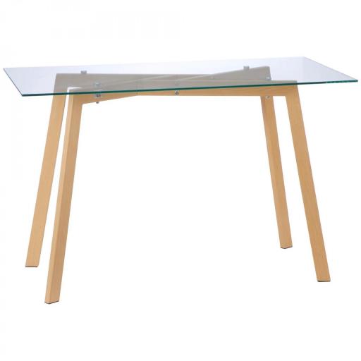 Mesa de Comedor para 4 Personas con Encimera de Cristal y Patas de Acero Efecto Madera 120x60x76 cm Transparente [9]