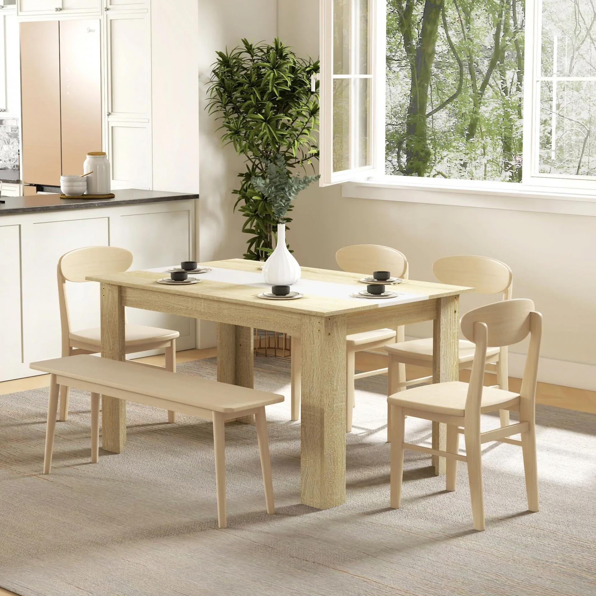 Mesa de Cocina o Mesa de Comedor Rectangular para 4-6 Personas Carga 100 kg 140x89,5x75 cm Blanco y Roble