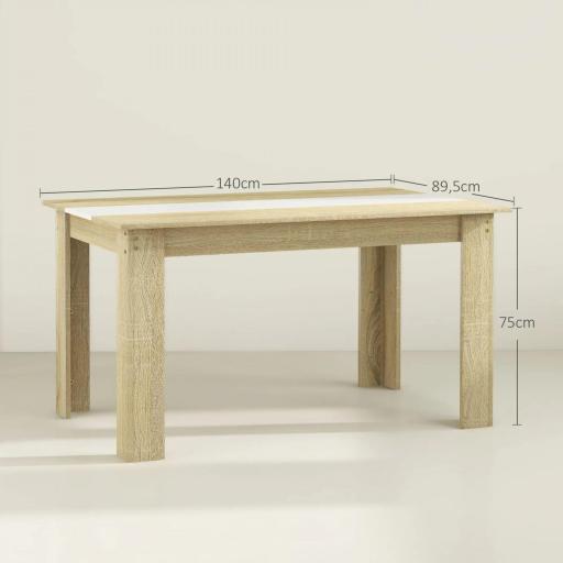 Mesa de Cocina o Mesa de Comedor Rectangular para 4-6 Personas Carga 100 kg 140x89,5x75 cm Blanco y Roble [1]