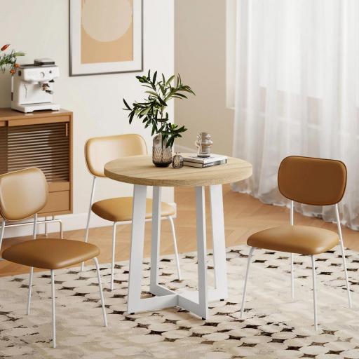 Mesa de Comedor Redonda para 4 Personas Mesa de Cocina con Tablero de Madera y Base de Acero Cruzada Ø80x75 cm Roble