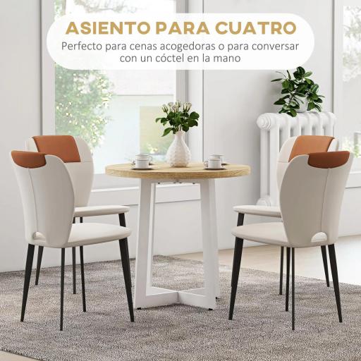 Mesa de Comedor Redonda para 4 Personas Mesa de Cocina con Tablero de Madera y Base de Acero Cruzada Ø80x75 cm Roble [3]