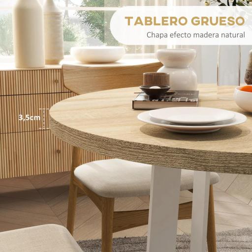 Mesa de Comedor Redonda para 4 Personas Mesa de Cocina con Tablero de Madera y Base de Acero Cruzada Ø80x75 cm Roble [4]