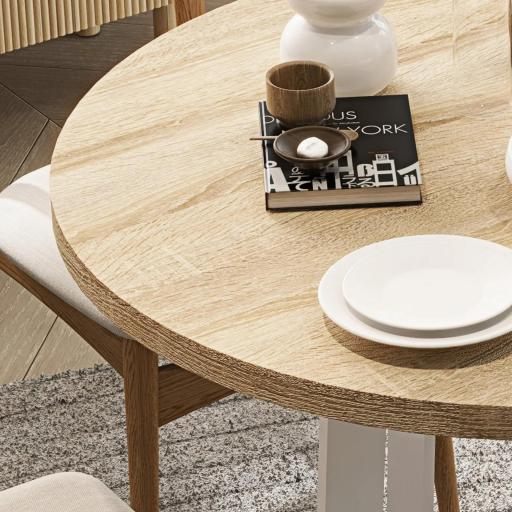 Mesa de Comedor Redonda para 4 Personas Mesa de Cocina con Tablero de Madera y Base de Acero Cruzada Ø80x75 cm Roble [6]