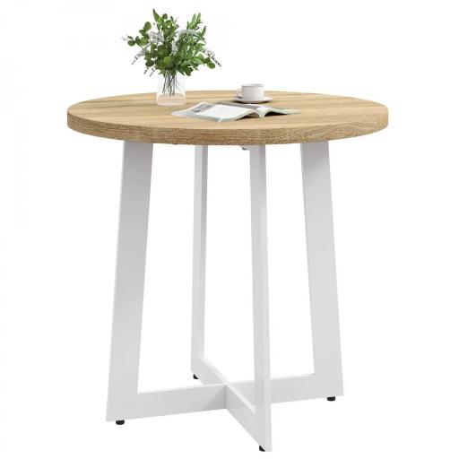 Mesa de Comedor Redonda para 4 Personas Mesa de Cocina con Tablero de Madera y Base de Acero Cruzada Ø80x75 cm Roble [8]