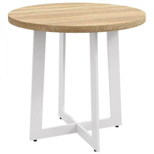 Mesa de Comedor Redonda para 4 Personas Mesa de Cocina con Tablero de Madera y Base de Acero Cruzada Ø80x75 cm Roble [9]