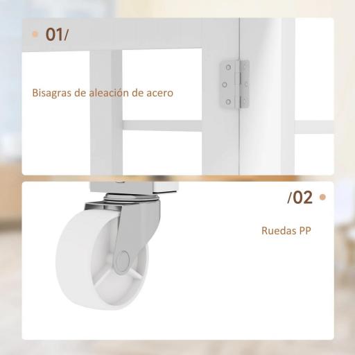 Mesa de Cocina Plegable con Alas Abatibles 2 Ruedas y Estantes Estilo Moderno 120x60x75 cm Blanco [3]