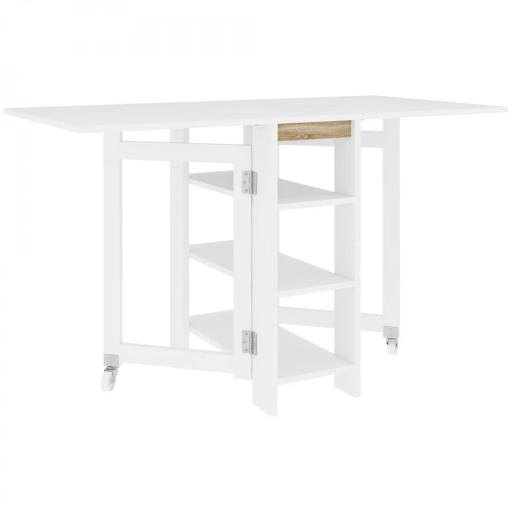 Mesa de Cocina Plegable con Alas Abatibles 2 Ruedas y Estantes Estilo Moderno 120x60x75 cm Blanco [10]