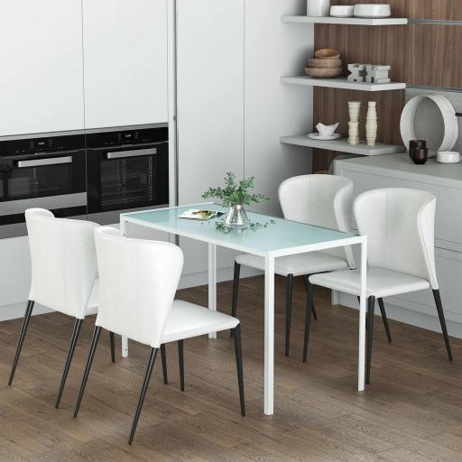 Mesa de Comedor de Cristal Mesa Rectangular para 4-6 Personas con Patas de Metal Multifuncional para Cocina Salón 120x60x75 cm Blanco