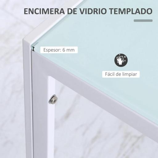 Mesa de Comedor de Cristal Mesa Rectangular para 4-6 Personas con Patas de Metal Multifuncional para Cocina Salón 120x60x75 cm Blanco [3]