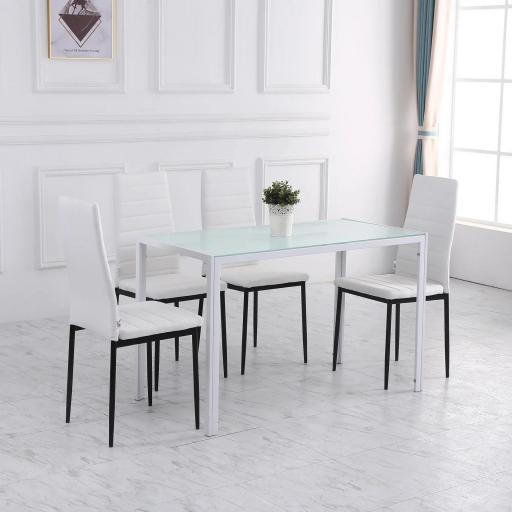 Mesa de Comedor de Cristal Mesa Rectangular para 4-6 Personas con Patas de Metal Multifuncional para Cocina Salón 120x60x75 cm Blanco [7]