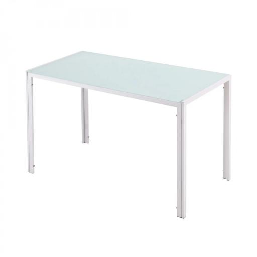 Mesa de Comedor de Cristal Mesa Rectangular para 4-6 Personas con Patas de Metal Multifuncional para Cocina Salón 120x60x75 cm Blanco [9]