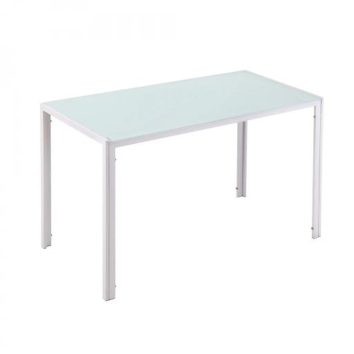 Mesa de Comedor de Cristal Mesa Rectangular para 4-6 Personas con Patas de Metal Multifuncional para Cocina Salón 120x60x75 cm Blanco [8]