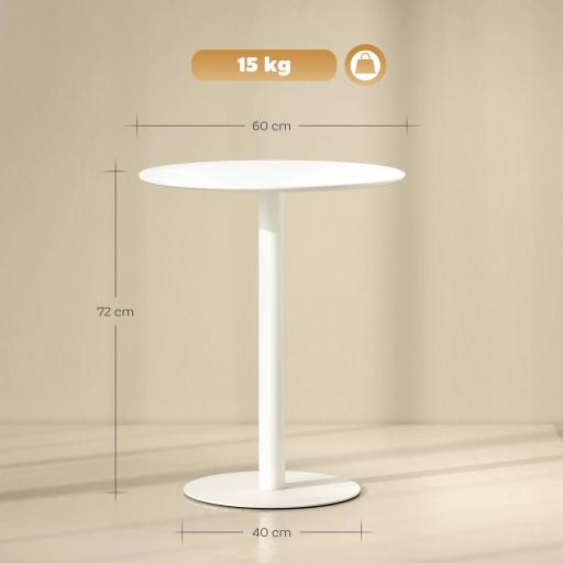 Mesa de Comedor Redonda para 2 Personas Mesa de Cocina de Acero para Interior y Exterior Ø60x72 cm Blanco [1]