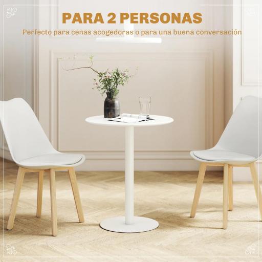 Mesa de Comedor Redonda para 2 Personas Mesa de Cocina de Acero para Interior y Exterior Ø60x72 cm Blanco [7]