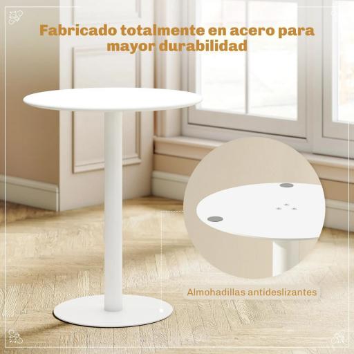 Mesa de Comedor Redonda para 2 Personas Mesa de Cocina de Acero para Interior y Exterior Ø60x72 cm Blanco [3]