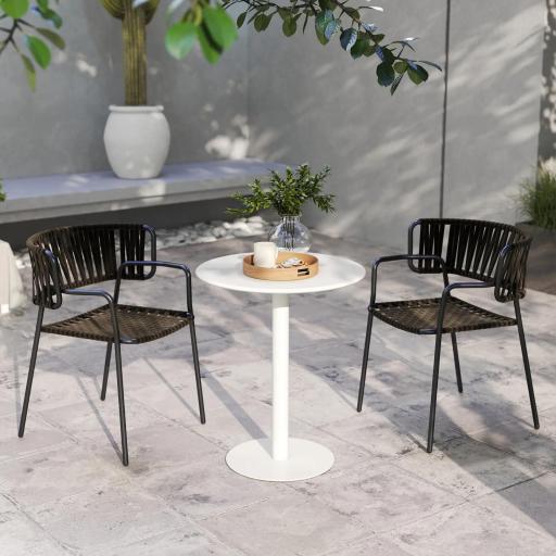 Mesa de Comedor Redonda para 2 Personas Mesa de Cocina de Acero para Interior y Exterior Ø60x72 cm Blanco [6]