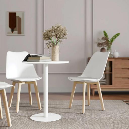 Mesa de Comedor Redonda para 2 Personas Mesa de Cocina de Acero para Interior y Exterior Ø60x72 cm Blanco [5]