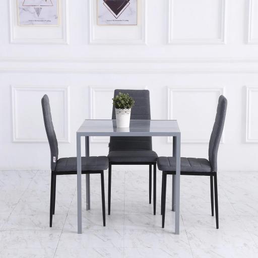 Mesa de Comedor de Cristal Mesa de Cocina Cuadrada para 4 Personas con Patas de Metal para Salón 75x75x75 cm Gris [3]