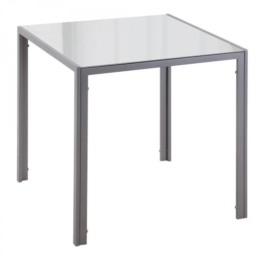 Mesa de Comedor de Cristal Mesa de Cocina Cuadrada para 4 Personas con Patas de Metal para Salón 75x75x75 cm Gris [9]
