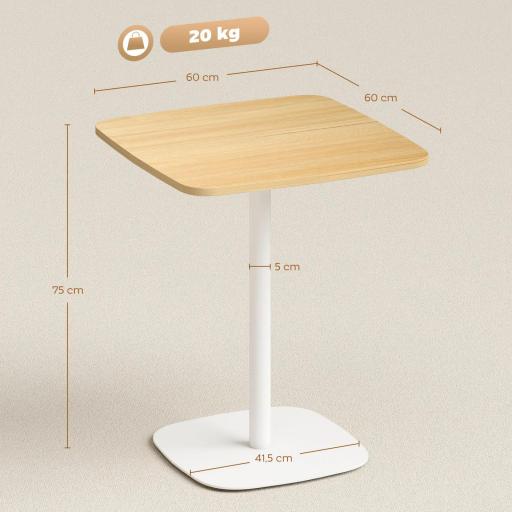 Mesa de Comedor Pequeña Mesa de Cocina Cuadrada para 2 Personas Base Cuadrada de Acero 60x60x75 cm Natural y Blanco [1]