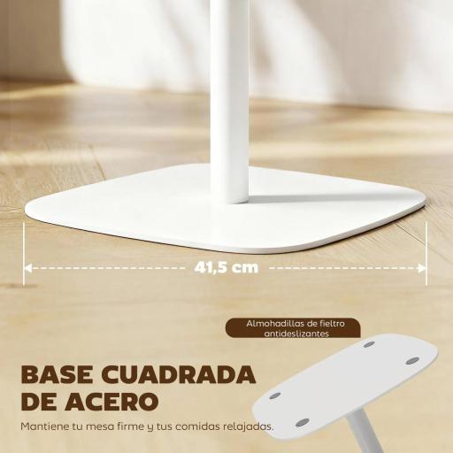 Mesa de Comedor Pequeña Mesa de Cocina Cuadrada para 2 Personas Base Cuadrada de Acero 60x60x75 cm Natural y Blanco [2]