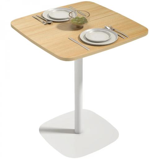 Mesa de Comedor Pequeña Mesa de Cocina Cuadrada para 2 Personas Base Cuadrada de Acero 60x60x75 cm Natural y Blanco [9]