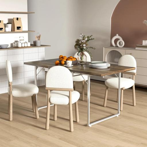 Mesa de Comedor Extensible de 120-160 cm Diseño Rústico con Tablero de Madera Vintage y Patas Metálicas en U Marrón