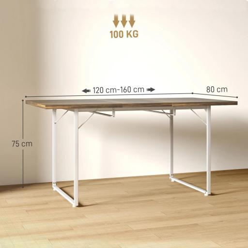 Mesa de Comedor Extensible de 120-160 cm Diseño Rústico con Tablero de Madera Vintage y Patas Metálicas en U Marrón [1]