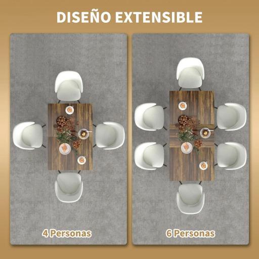 Mesa de Comedor Extensible de 120-160 cm Diseño Rústico con Tablero de Madera Vintage y Patas Metálicas en U Marrón [2]