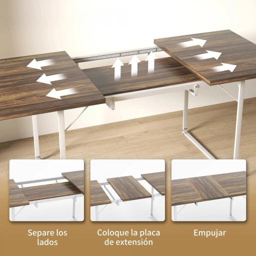 Mesa de Comedor Extensible de 120-160 cm Diseño Rústico con Tablero de Madera Vintage y Patas Metálicas en U Marrón [3]